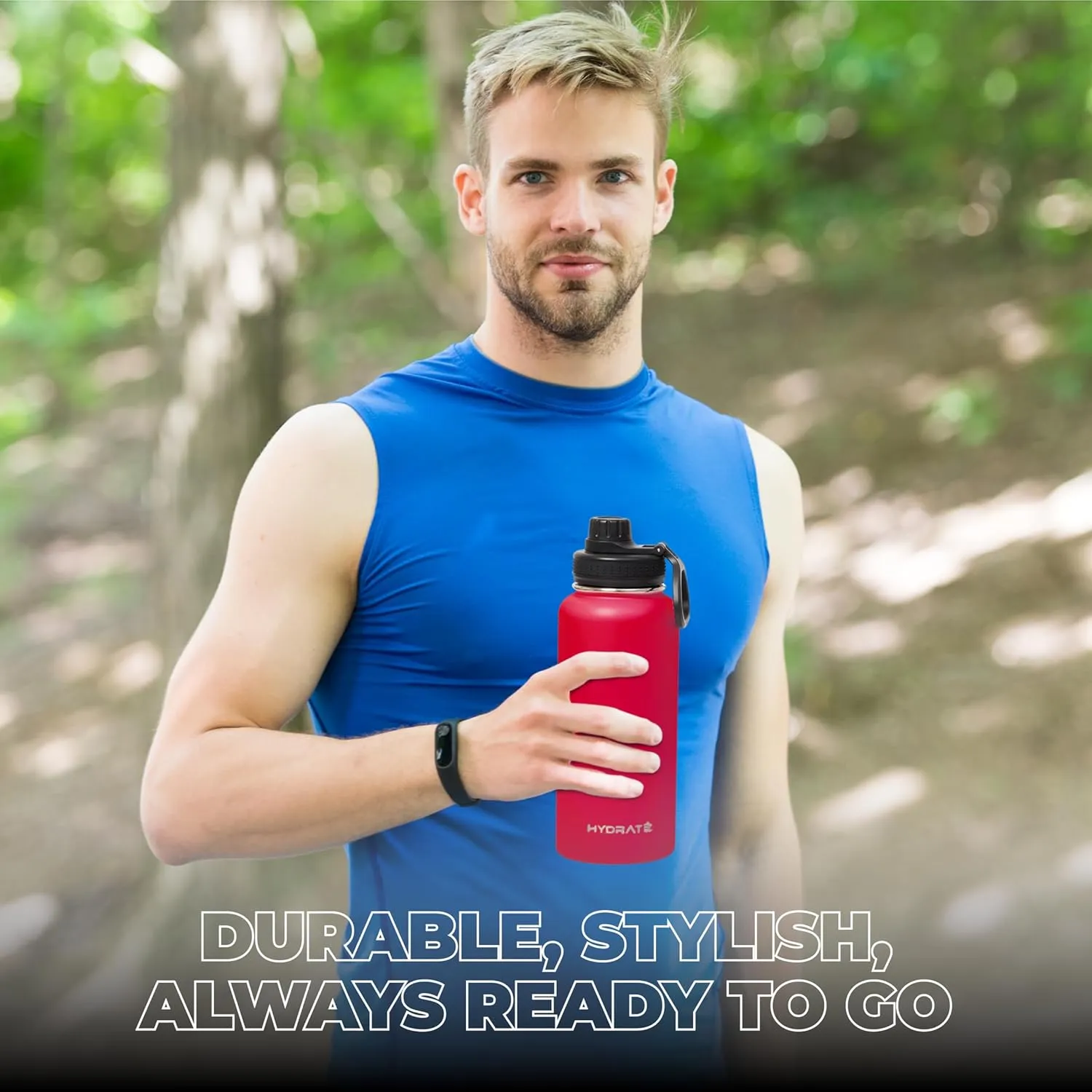 Hydrate 32 oz Water Bottles Insulated for Hot and Cold Drinks - Leakproof, Flip Cap Metal Tumbler with Handle - BPA-free Double-Wall - Portable for Gym, Office, Travel - Chilli Pepper