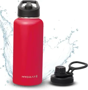 Hydrate 32 oz Water Bottles Insulated for Hot and Cold Drinks - Leakproof, Flip Cap Metal Tumbler with Handle - BPA-free Double-Wall - Portable for Gym, Office, Travel - Chilli Pepper