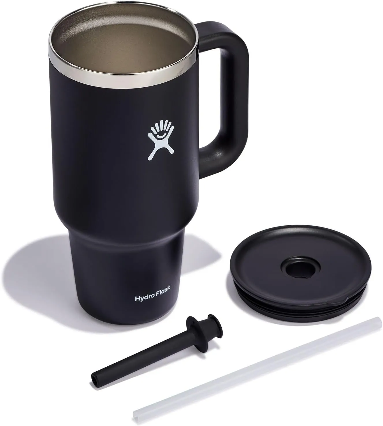 Hydro Flask 32 Oz Travel Tumbler with Handle, Lid and Straw - Insulated Stainless Steel in 32 Oz Black
