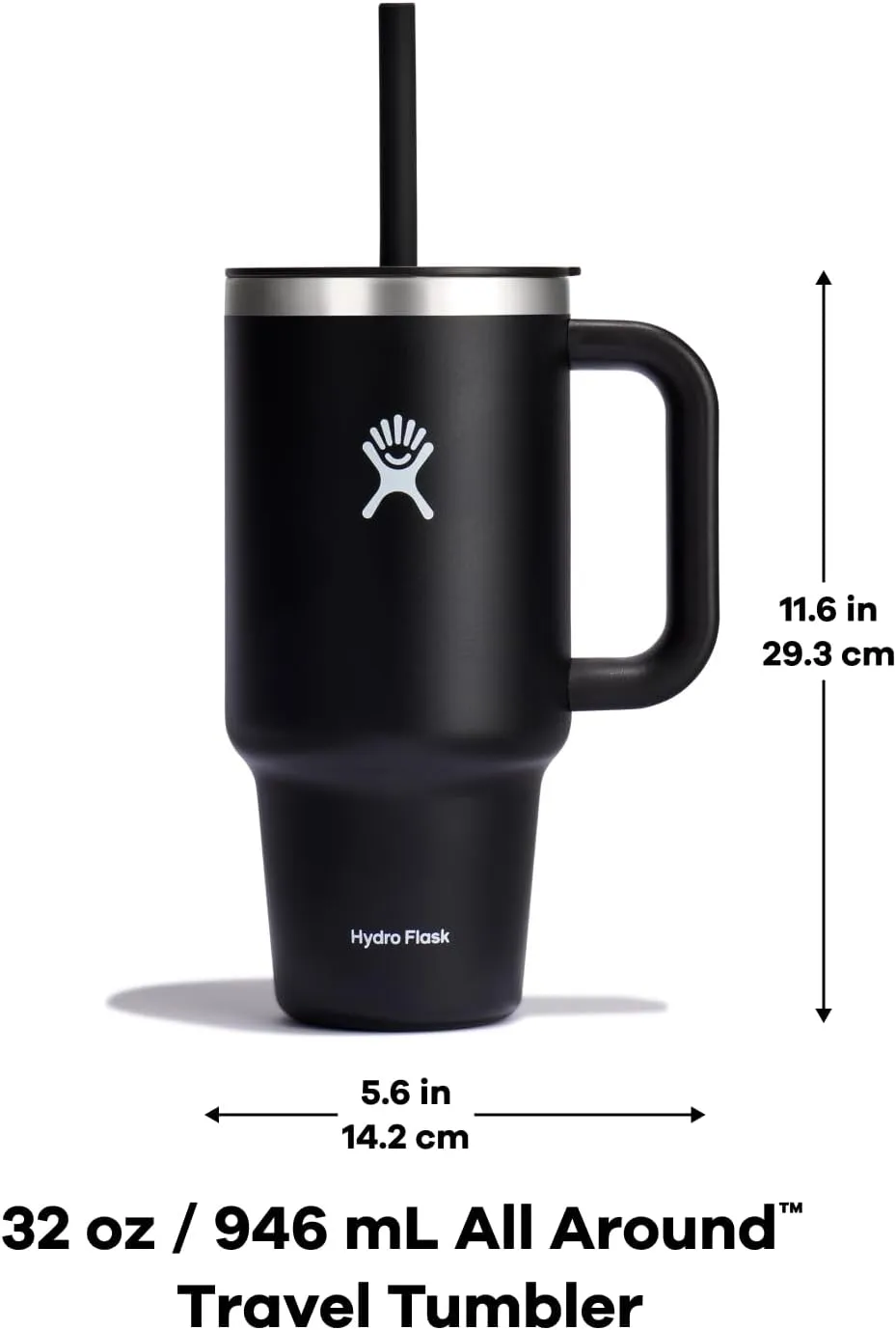 Hydro Flask 32 Oz Travel Tumbler with Handle, Lid and Straw - Insulated Stainless Steel in 32 Oz Black