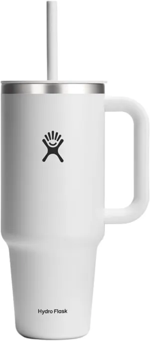 Hydro Flask 40 Oz Travel Tumbler with Handle, Lid and Straw - Insulated Stainless Steel in 40 Oz White