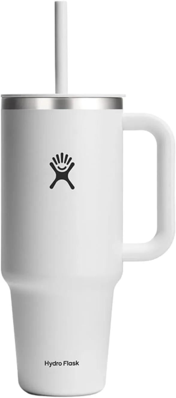 Hydro Flask 40 Oz Travel Tumbler with Handle, Lid and Straw - Insulated Stainless Steel in 40 Oz White