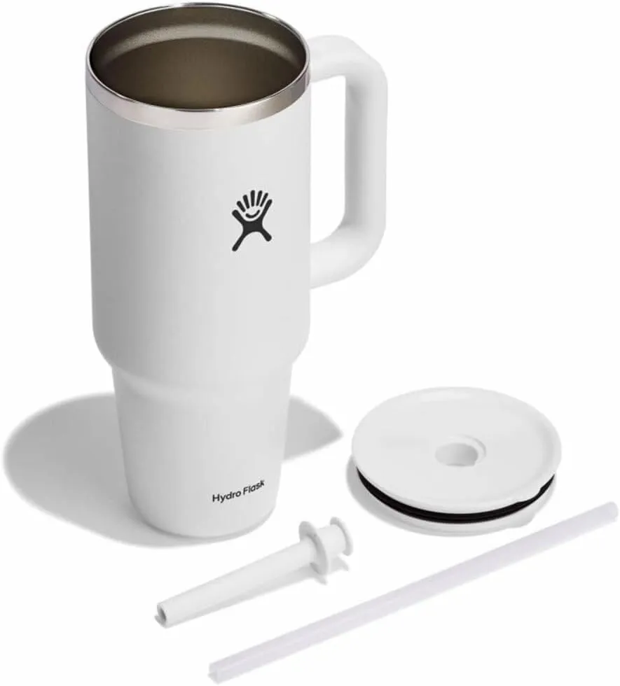 Hydro Flask 40 Oz Travel Tumbler with Handle, Lid and Straw - Insulated Stainless Steel in 40 Oz White