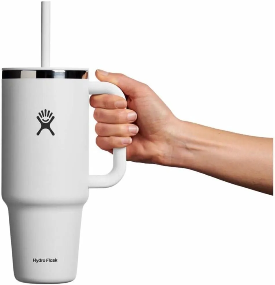 Hydro Flask 40 Oz Travel Tumbler with Handle, Lid and Straw - Insulated Stainless Steel in 40 Oz White