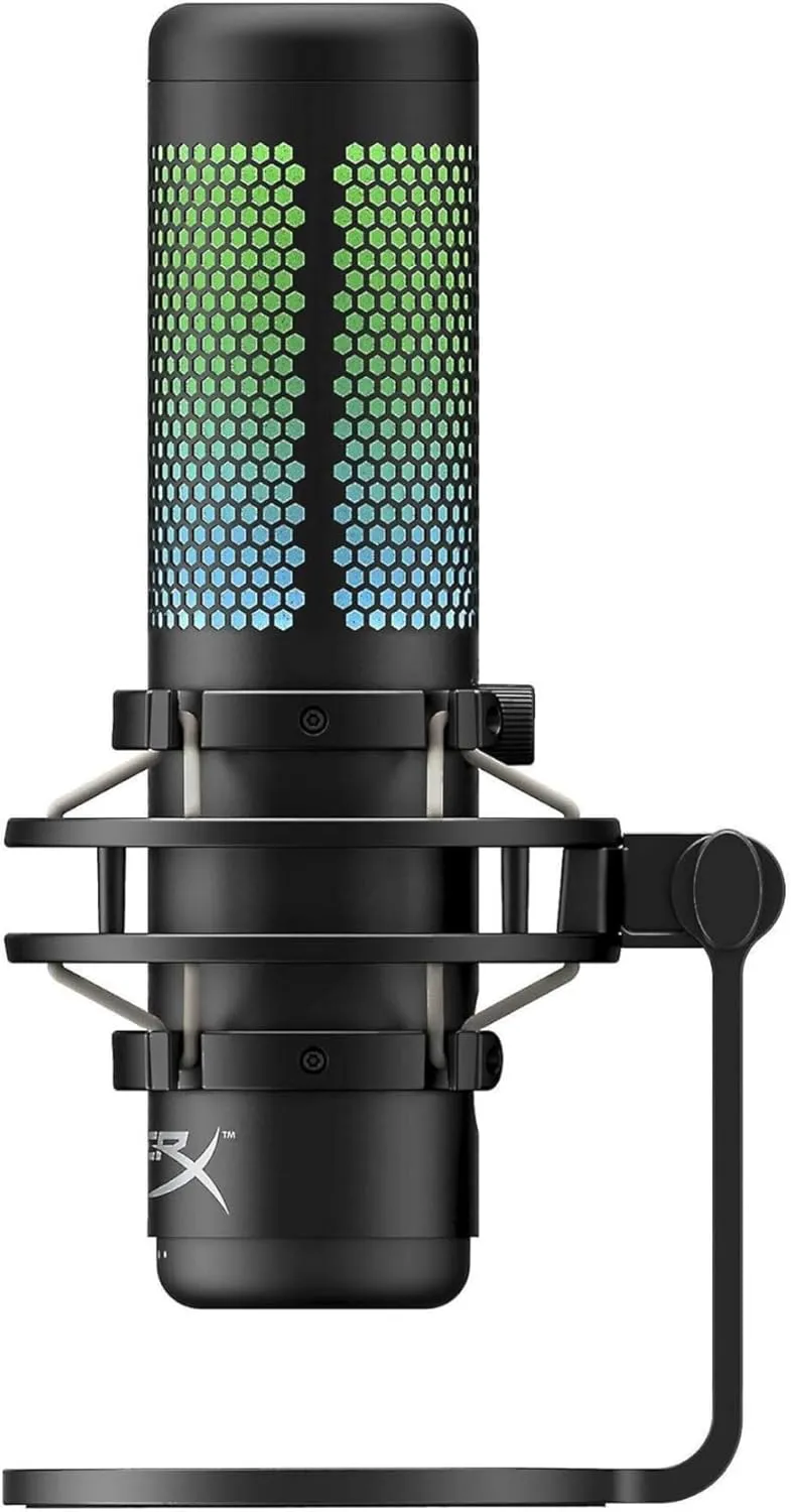 HyperX QuadCast S RGB USB Condenser Microphone for PC, PS4 and Mac, Anti-Vibration Shock Mount, Four Polar Patterns, Pop Filter, Gain Control, Gaming, Streaming, Podcasts (Renewed)