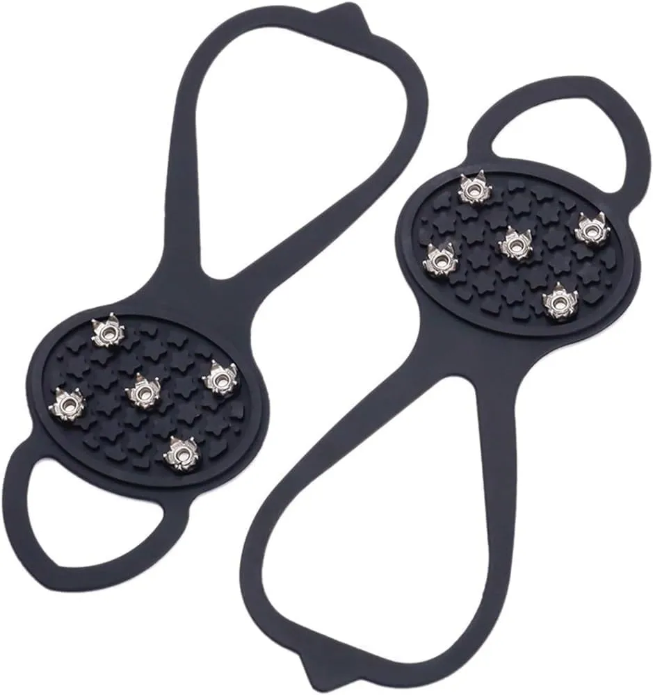 Ice Cleats 1 Pair with 5 Steel Teeth, Universal Fit Non-Slip Traction Spikes for Shoes, Lightweight Adjustable Safety Grips for Hiking & Walking on Ice