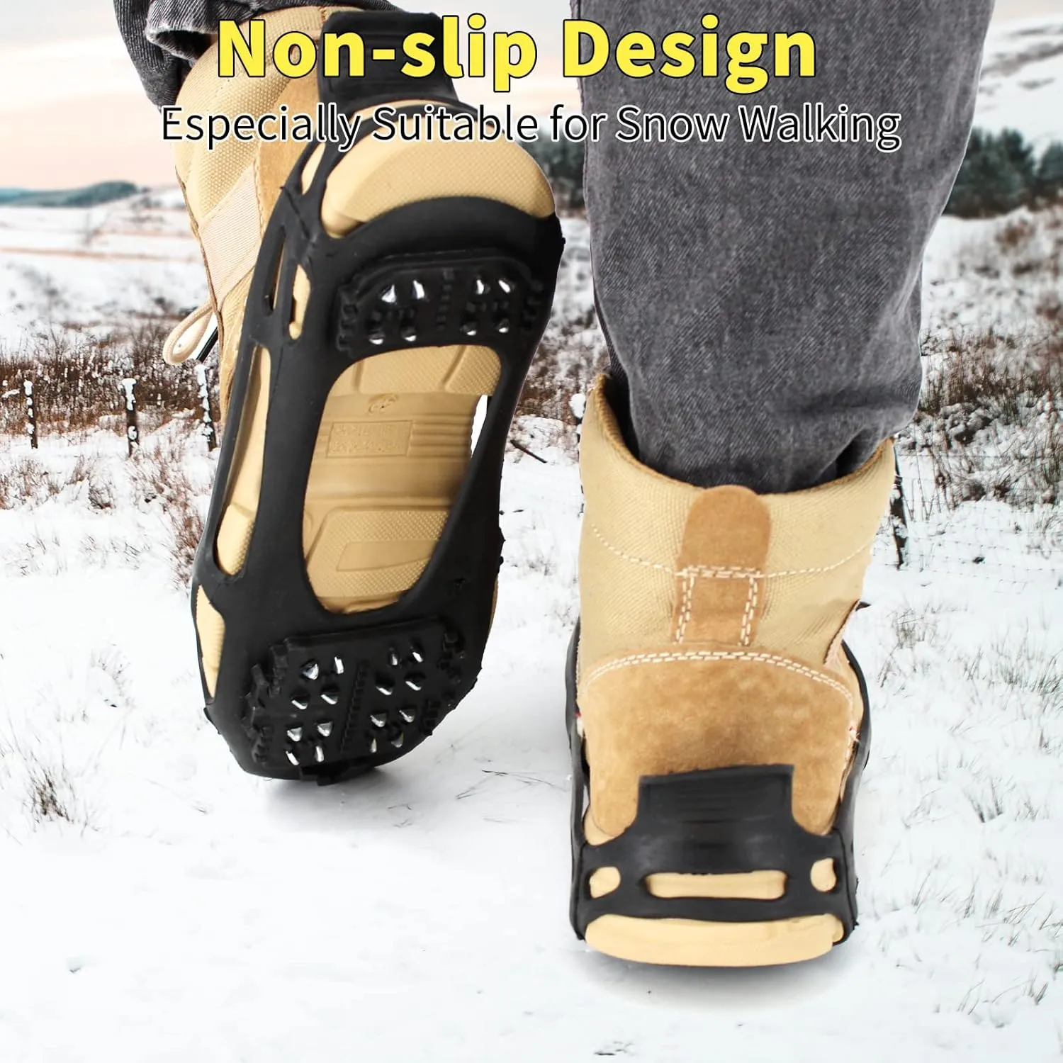 Ice Cleats Snow Grips, Anti-Slip Crampons Traction Lightweight Portable for Walking on Snow & Ice, Easy Step-in for Shoes/Boots