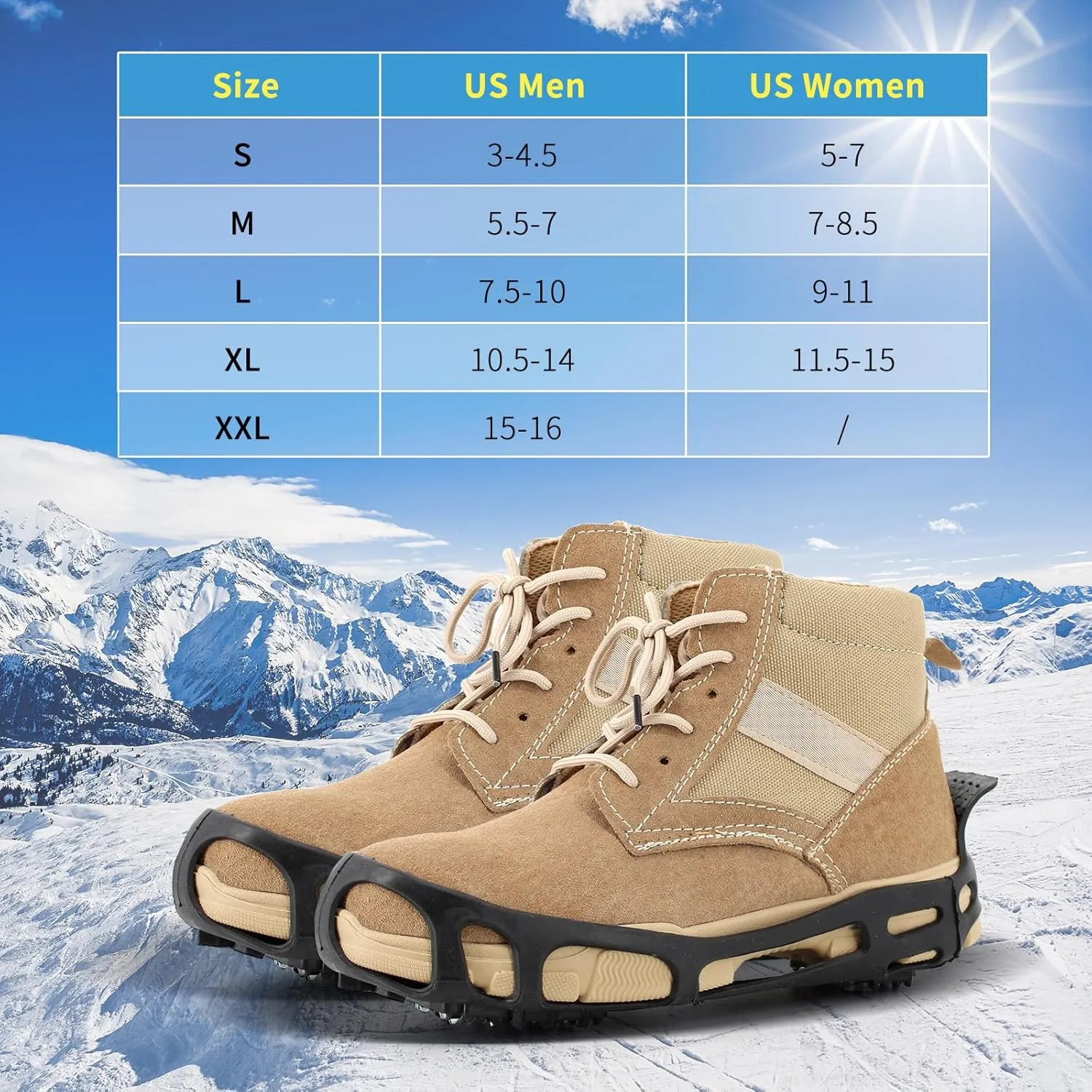 Ice Cleats Snow Grips, Anti-Slip Crampons Traction Lightweight Portable for Walking on Snow & Ice, Easy Step-in for Shoes/Boots