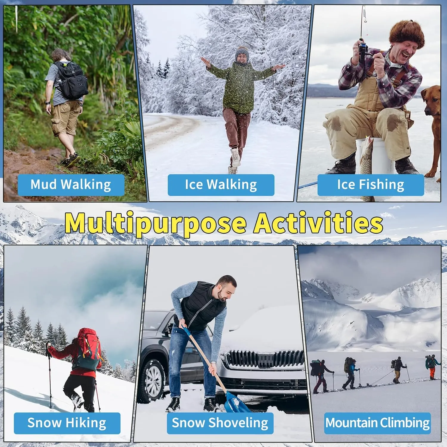 Ice Cleats Snow Grips, Anti-Slip Crampons Traction Lightweight Portable for Walking on Snow & Ice, Easy Step-in for Shoes/Boots