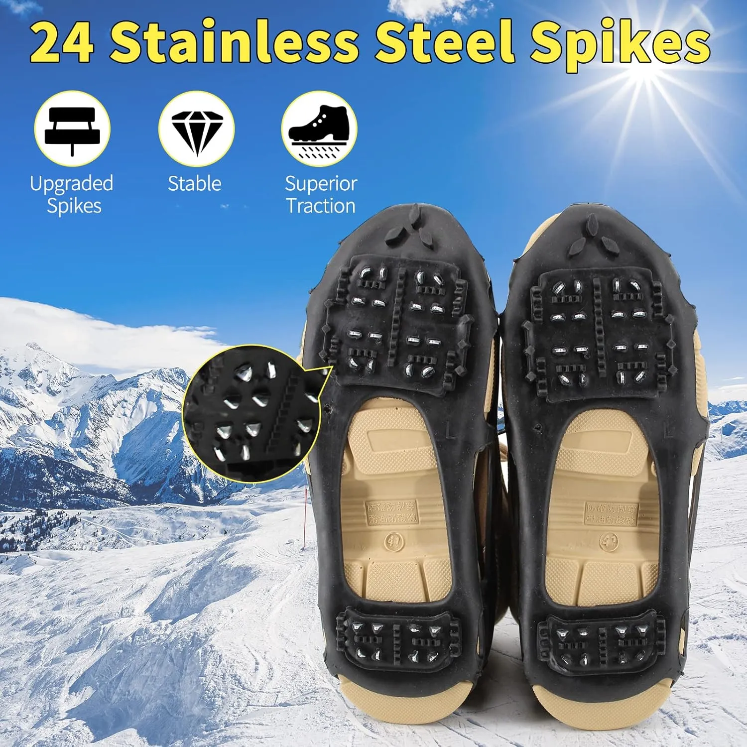Ice Cleats Snow Grips, Anti-Slip Crampons Traction Lightweight Portable for Walking on Snow & Ice, Easy Step-in for Shoes/Boots