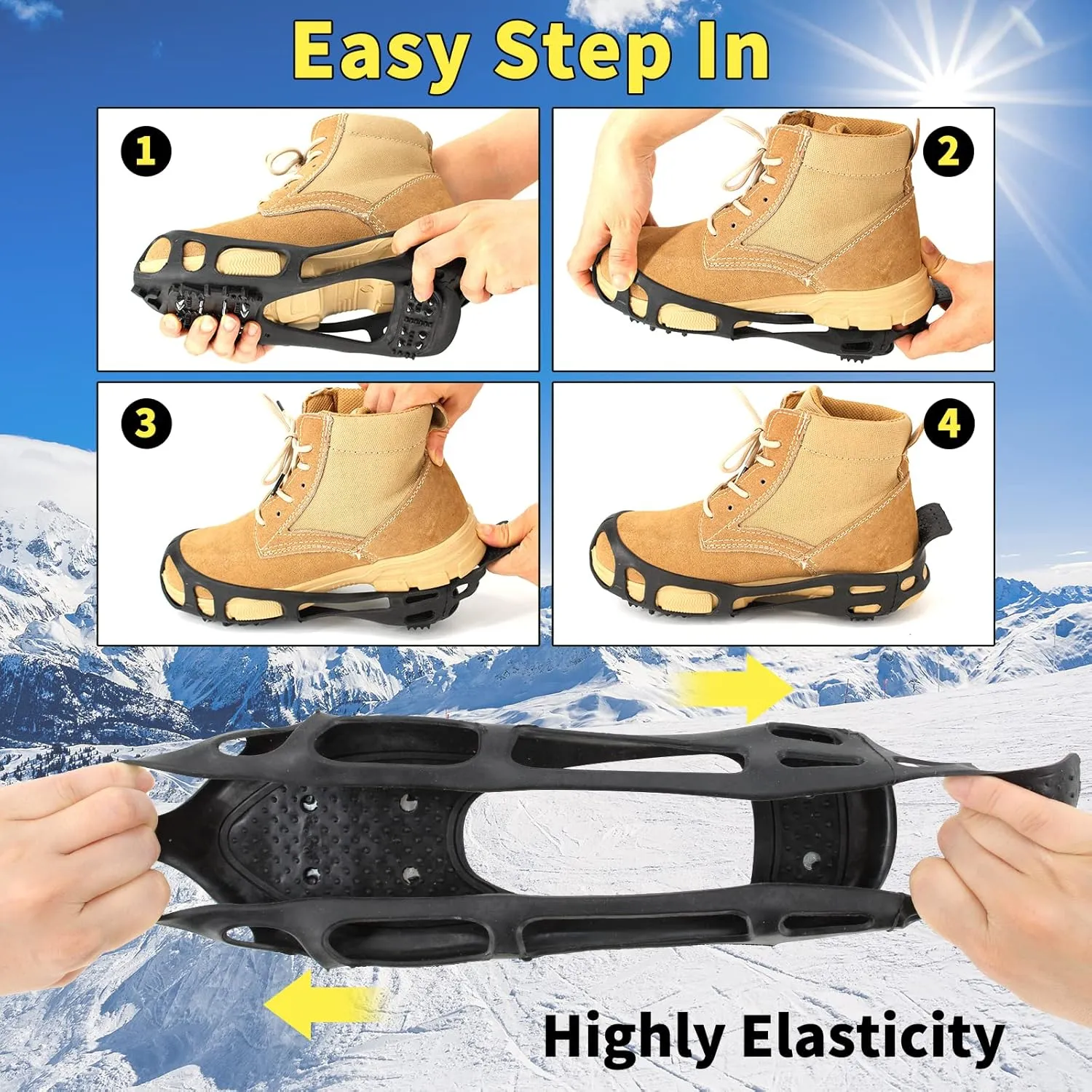 Ice Cleats Snow Grips, Anti-Slip Crampons Traction Lightweight Portable for Walking on Snow & Ice, Easy Step-in for Shoes/Boots