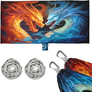 Ice Fire Dragon Camping Hammock, Single Portable Hammocks with Tree Straps & Attached Carry Bag, 330Lbs Capacity Perfect for Outside Indoor Hiking Beach Backpack Travel
