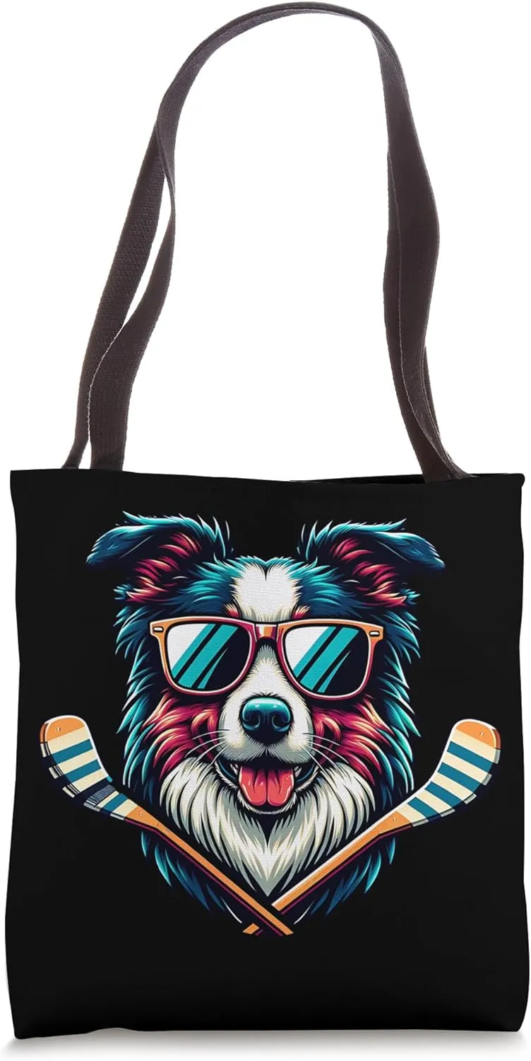 Ice Hockey Border Collie Fun Vibes Tote Bag