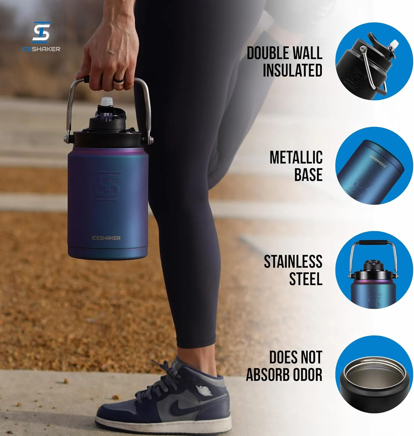 Ice Shaker Insulated Stainless Steel Gallon Water Jug | 128 Oz, Wisteria | Stays Cold for 60  Hours | Multi-purpose lid | Odor-Free Outdoor Water Jug for Sports, Camping, Hiking, Working Out