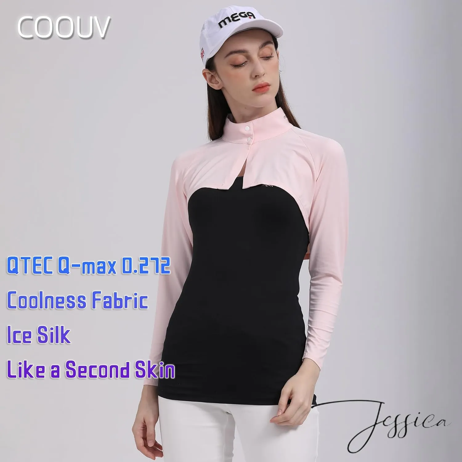 Ice Silk Cooling Fabric UPF50  UV Sun Protection Lightweight Shawl Arm Sleeve Sport Shrug Golf Shirt