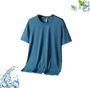 Ice Silk Round Neck T-Shirt, Men's Summer Ice Silk T-Shirt, Cooling Round Neck Short Sleeve Top