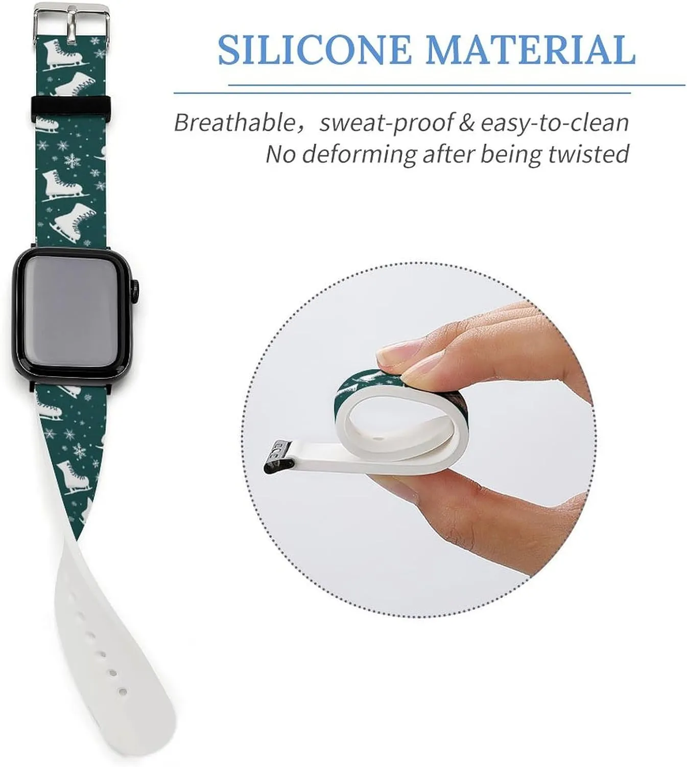 Ice Skating Skates Pattern Adjustable Silicone Watchband Compatible with IWatch Classic Soft Sports Watch Strap for Men Women
