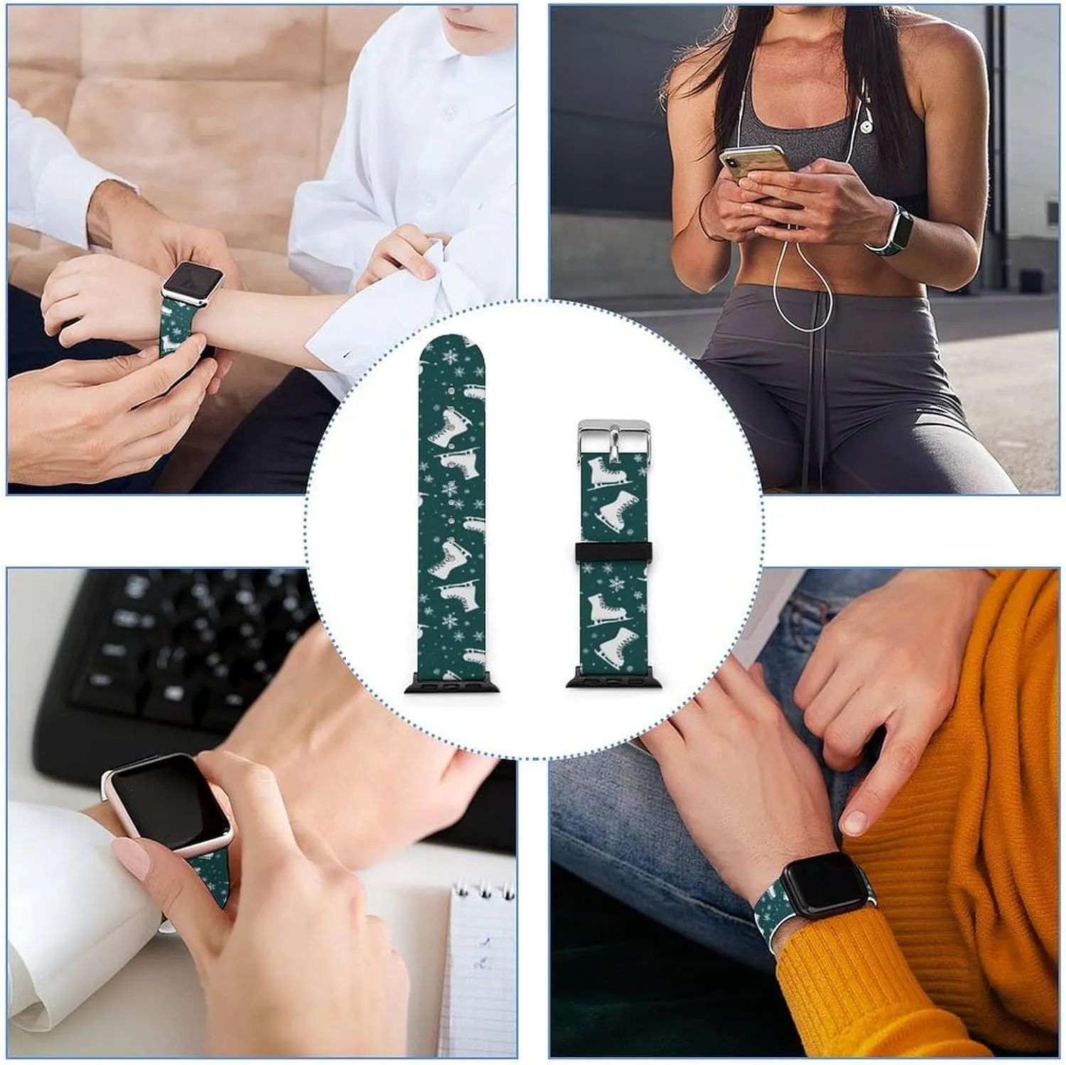 Ice Skating Skates Pattern Adjustable Silicone Watchband Compatible with IWatch Classic Soft Sports Watch Strap for Men Women