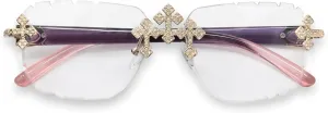 ICE STAR Iced-Out Triple Cross Sunglasses - Diamond-Cut Frameless Shades for Women, Hip-Hop Luxury Eyewear