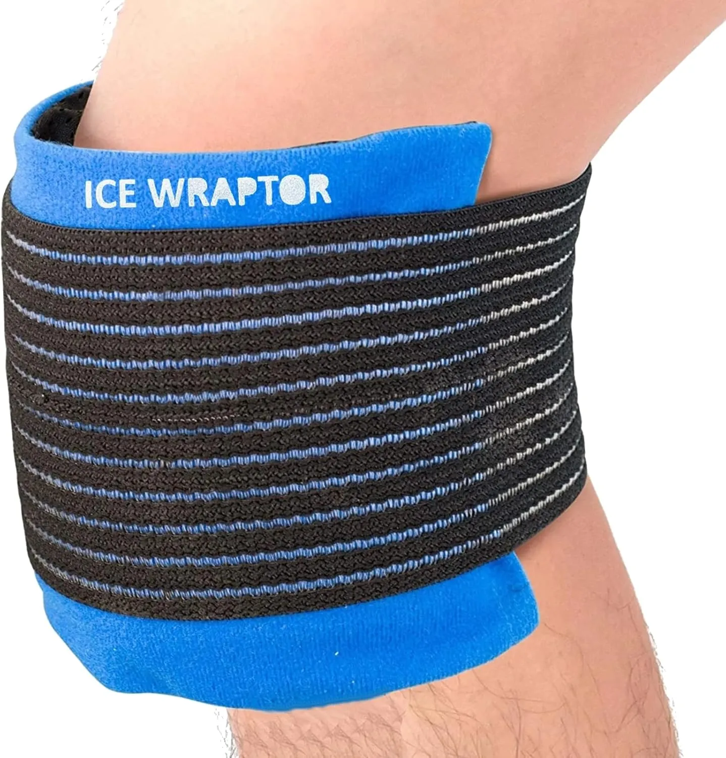 ICE WRAPTOR Ice Wrap for Knee, Elbow, Joints -Cold Relief Pack, Lightweight & Portable, Long Lasting, Versatile For Cyclists Runners Coach; Men & Women. Universal, Blue, includes 2 reusable cold packs