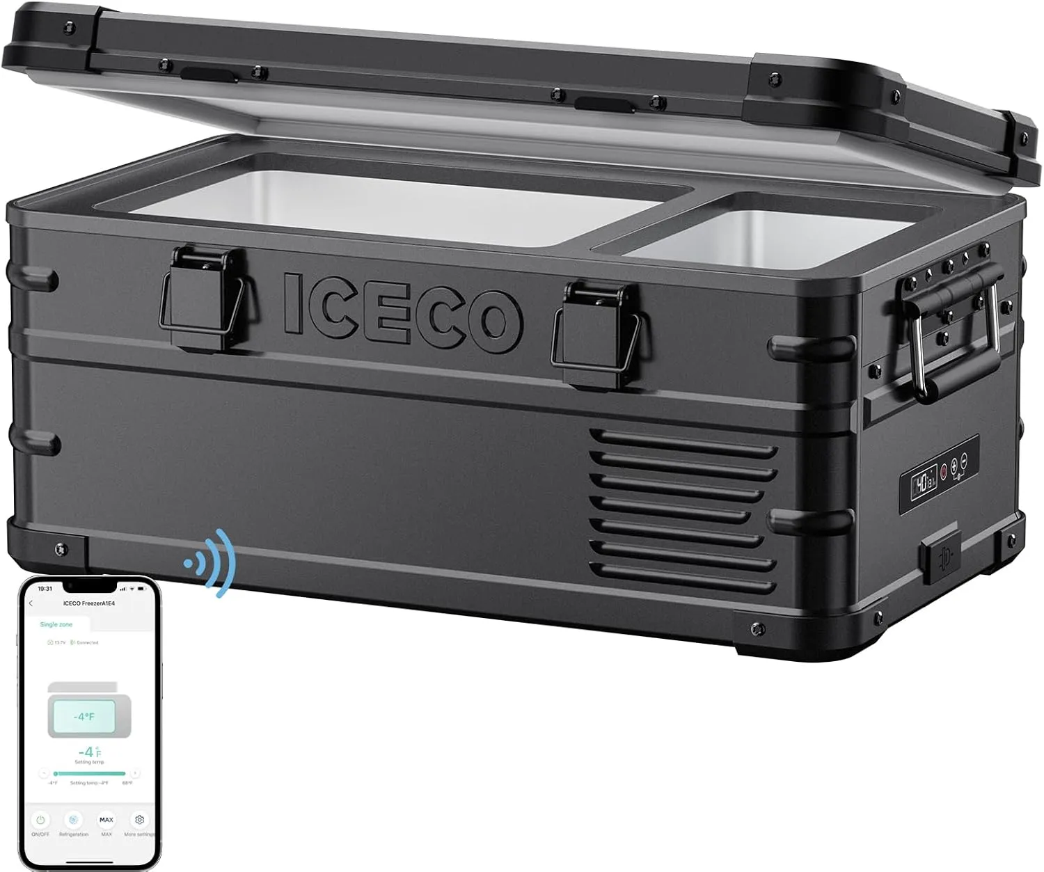 ICECO APL20 Portable Refrigerator, 21 Qts 12 Volt Fridge Freezer, Aluminum Car Fridge with SECOP Nano Compressor, Electric Cooler Powered by AC/DC or Solar, -4℉~68℉, Refrigerator for Vehicles, RV