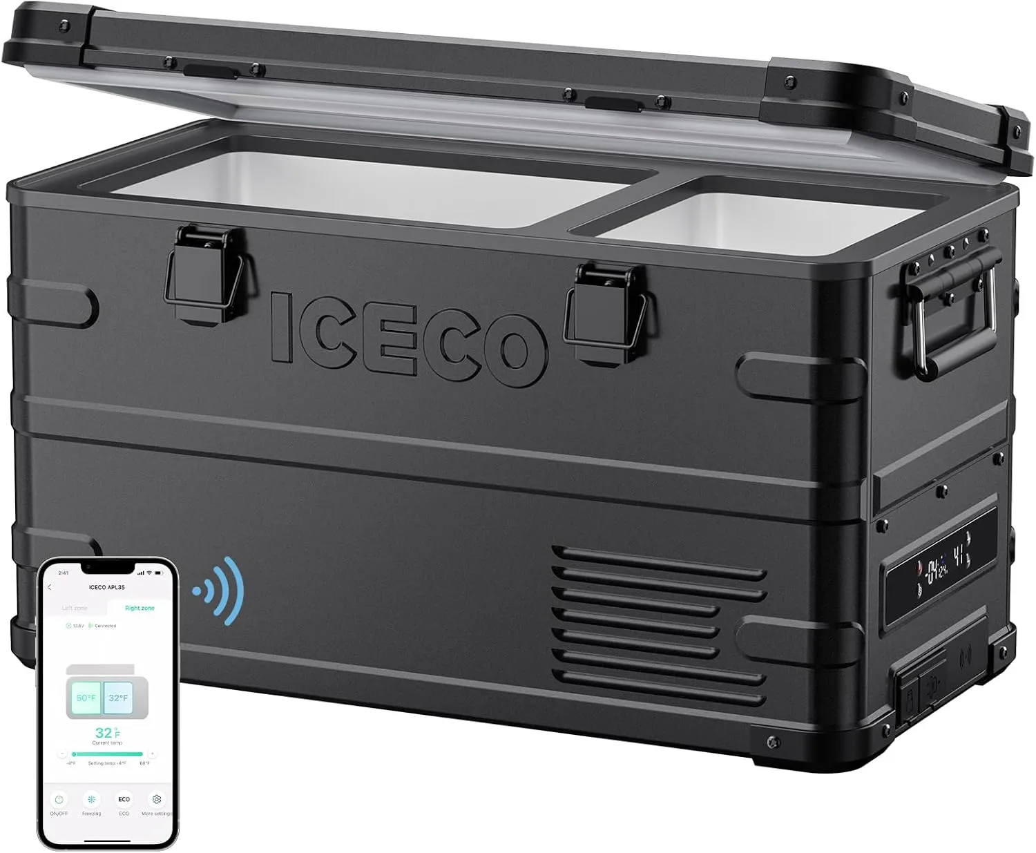 ICECO APL35 Dual Zone Portable Fridge Freezer, 37 Quart 12V Car Refrigerator with Secop Nano Compressor, Aluminum Electric Compressor Cooler 12/24V DC, 100-240V AC, -4℉~68℉, for RV,Camping,Travel