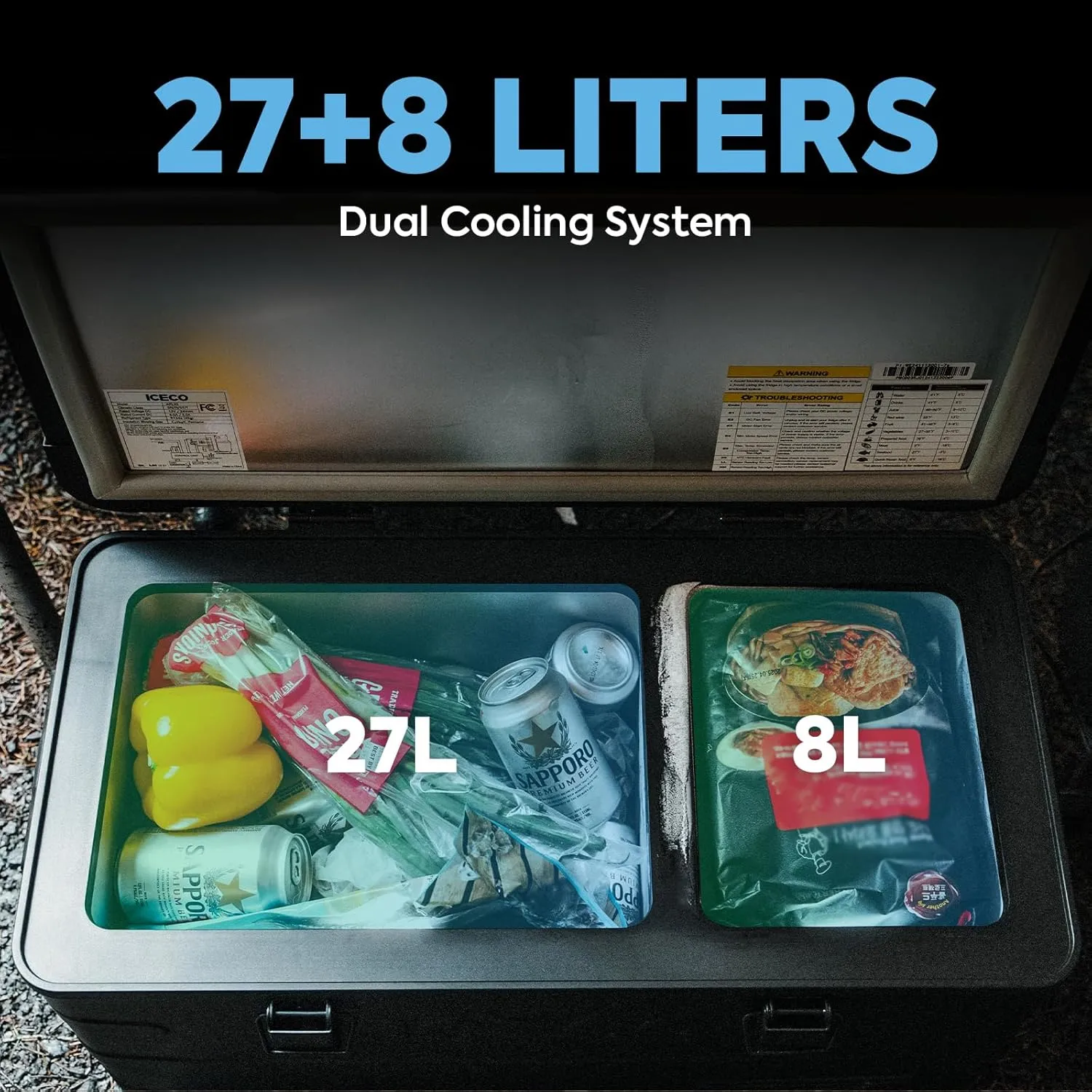 ICECO APL35 Dual Zone Portable Fridge Freezer, 37 Quart 12V Car Refrigerator with Secop Nano Compressor, Aluminum Electric Compressor Cooler 12/24V DC, 100-240V AC, -4℉~68℉, for RV,Camping,Travel
