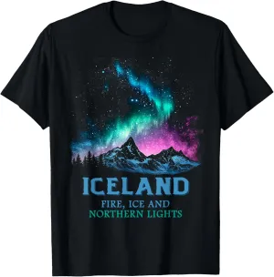 Iceland - Fire Ice Northern Lights Aurora Borealis T-Shirt