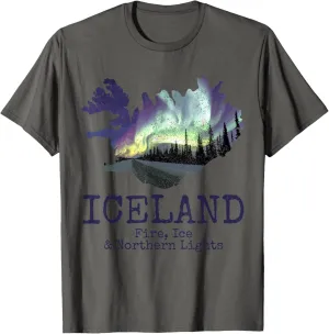 Icelandic Map Fire Ice Northern Lights Icelandic Souvenir T-Shirt