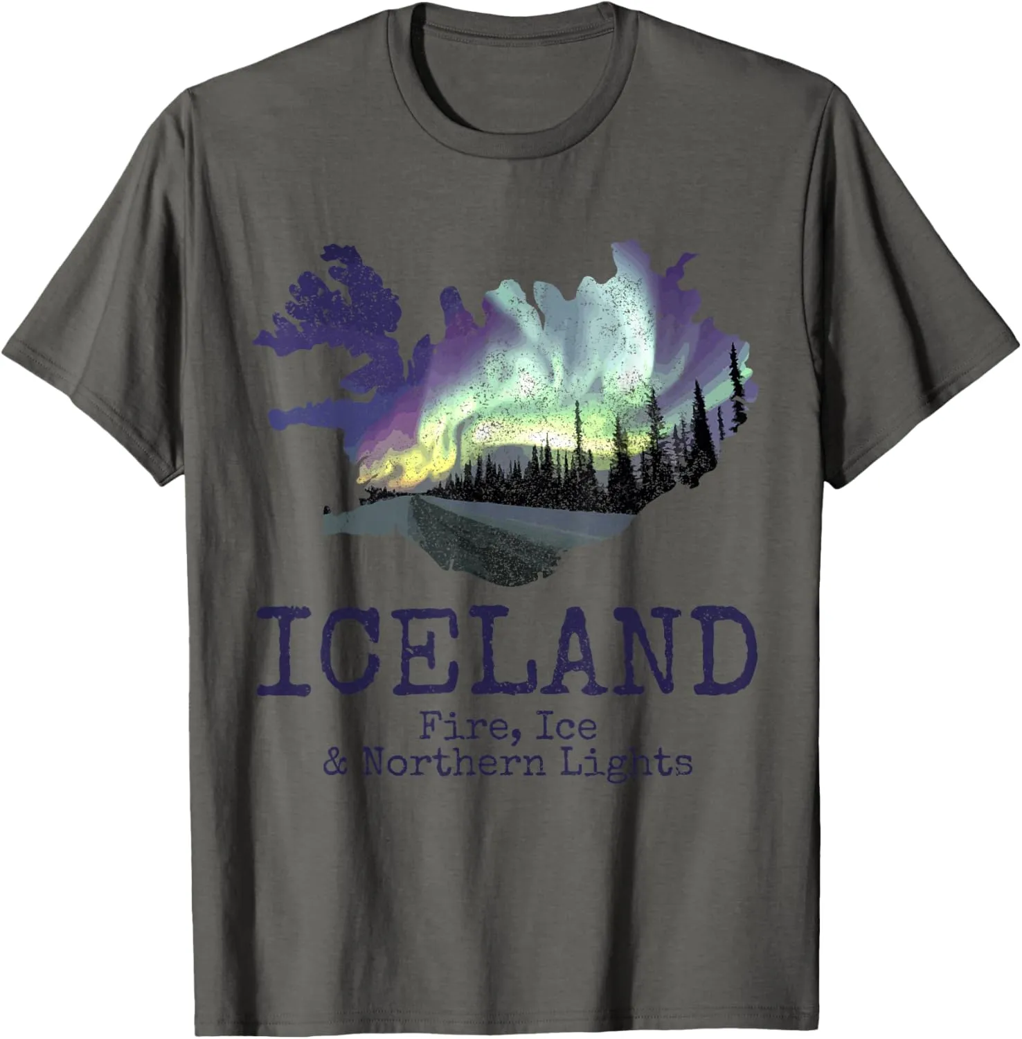 Icelandic Map Fire Ice Northern Lights Icelandic Souvenir T-Shirt