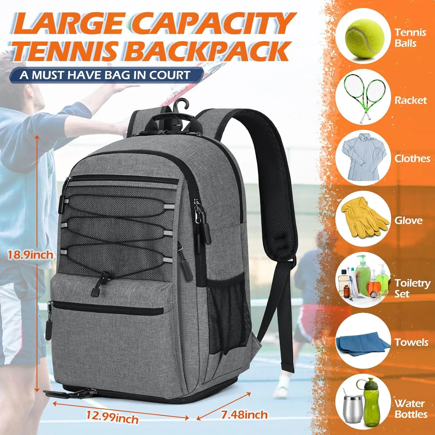 IGOLUMON Tennis Bag Tennis Backpack for Women and Men Racket Bags Holds 2 Racket Insulated Pocket Ventilated Shoe Compartment