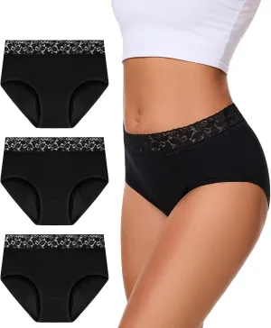 Incontinence Underwear For Women, 100ML Leakproof Lace Briefs, Period Panty for Postpartum Bladder Leak, 3 Pack (Medium, Black)