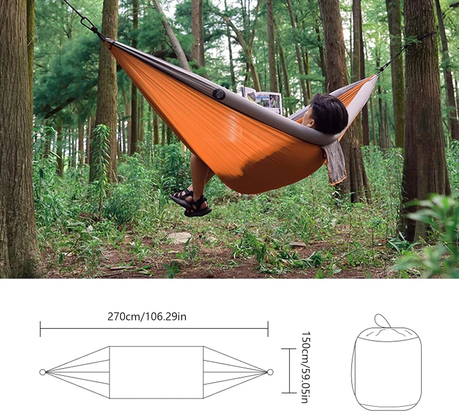 Inflatable Anti-Rollover Camping Hammock - Portable Hammock Double Hammock,Orange