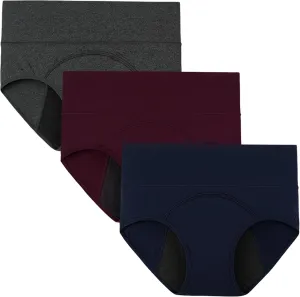INNERSY Period Underwear for Women Leakproof High Waisted Menstrual Cotton Panties 3 Pack