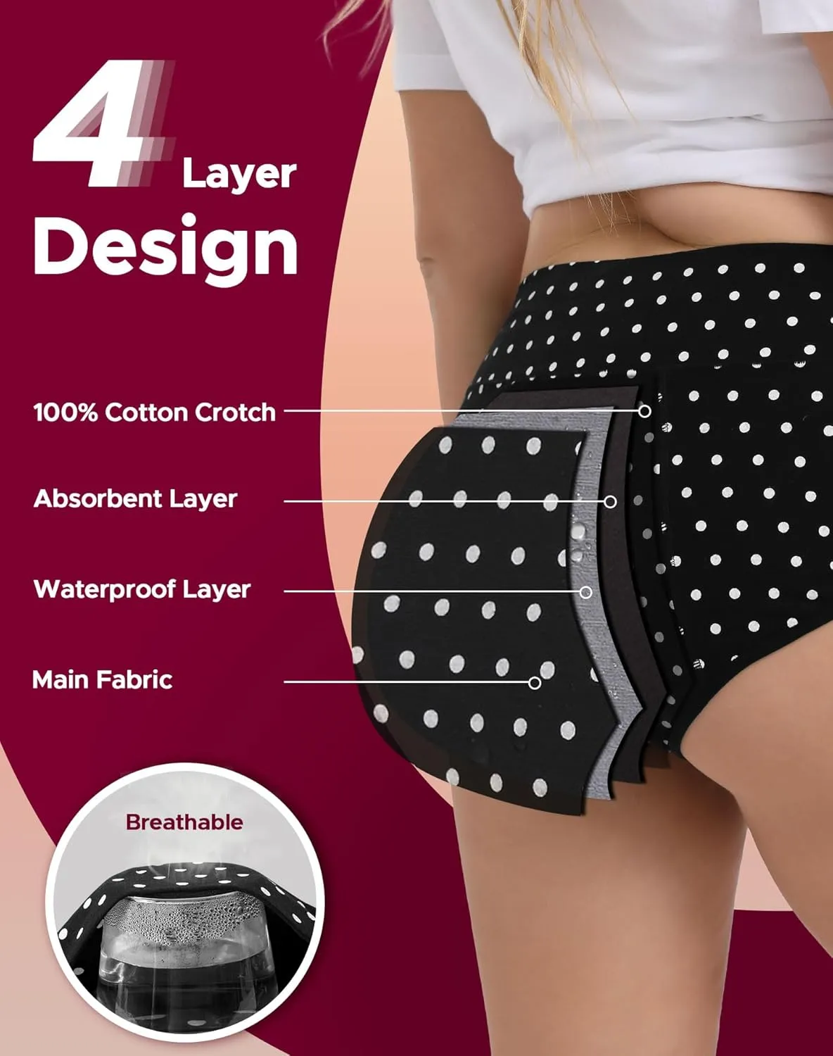 INNERSY Women's Period Underwear High Waisted Postpartum Maternity Panties 3-Pack
