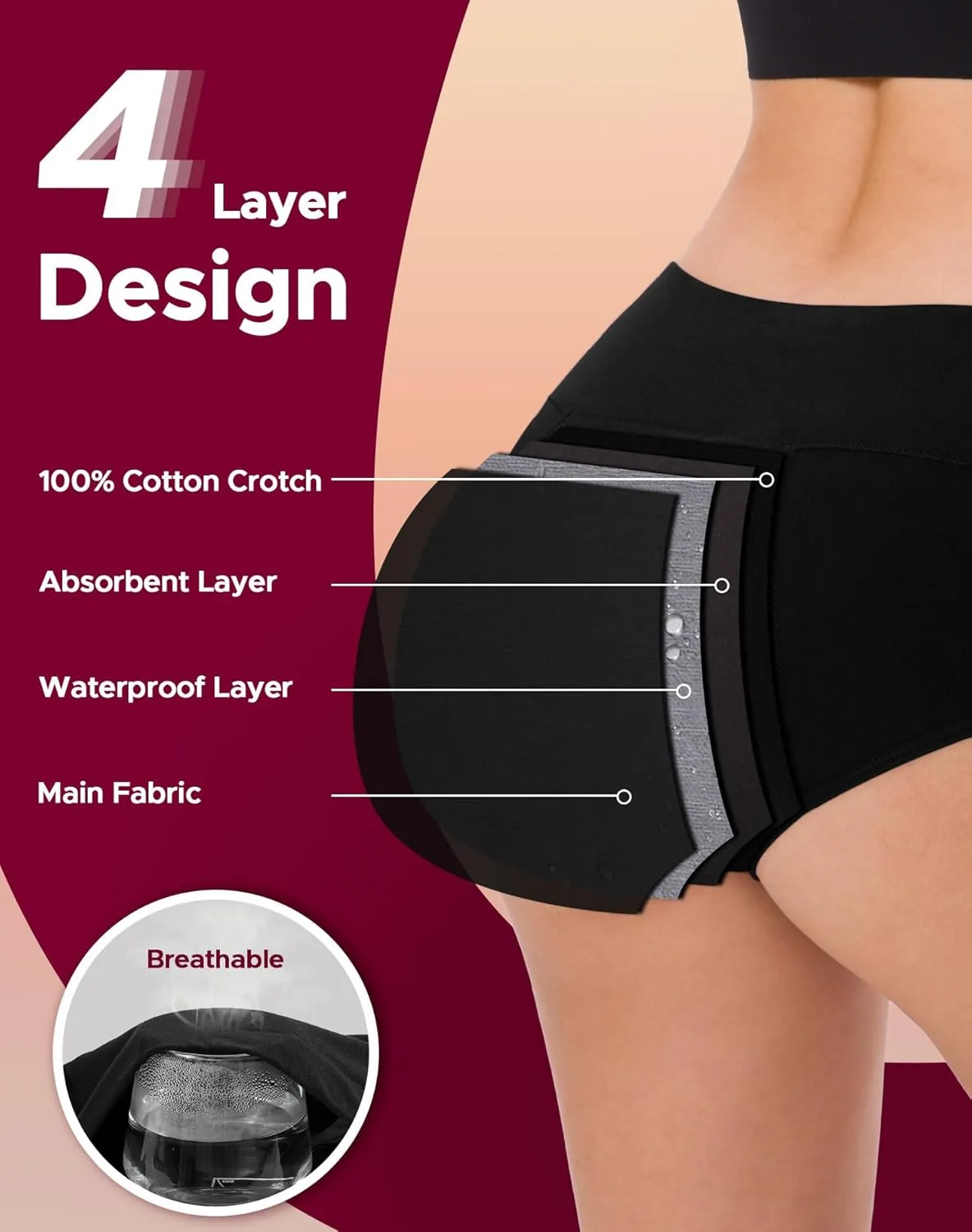 INNERSY Women's Period Underwear High Waisted Postpartum Maternity Panties 3-Pack