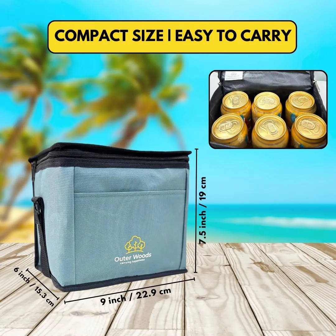 Insulated 6 Can Cooler Bag Fits 6 x 500ml Beer Cans Keep Cans Cool for up to 10 Hrs with 2 Units of Ice Gel Packs