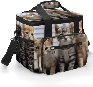 Insulated Camping Cooler Bag, Kittens Family Cats Print Ice Pack with Leakproof Lining 22.5L Capacity Portable Thermal Bag for Camping,Picnic