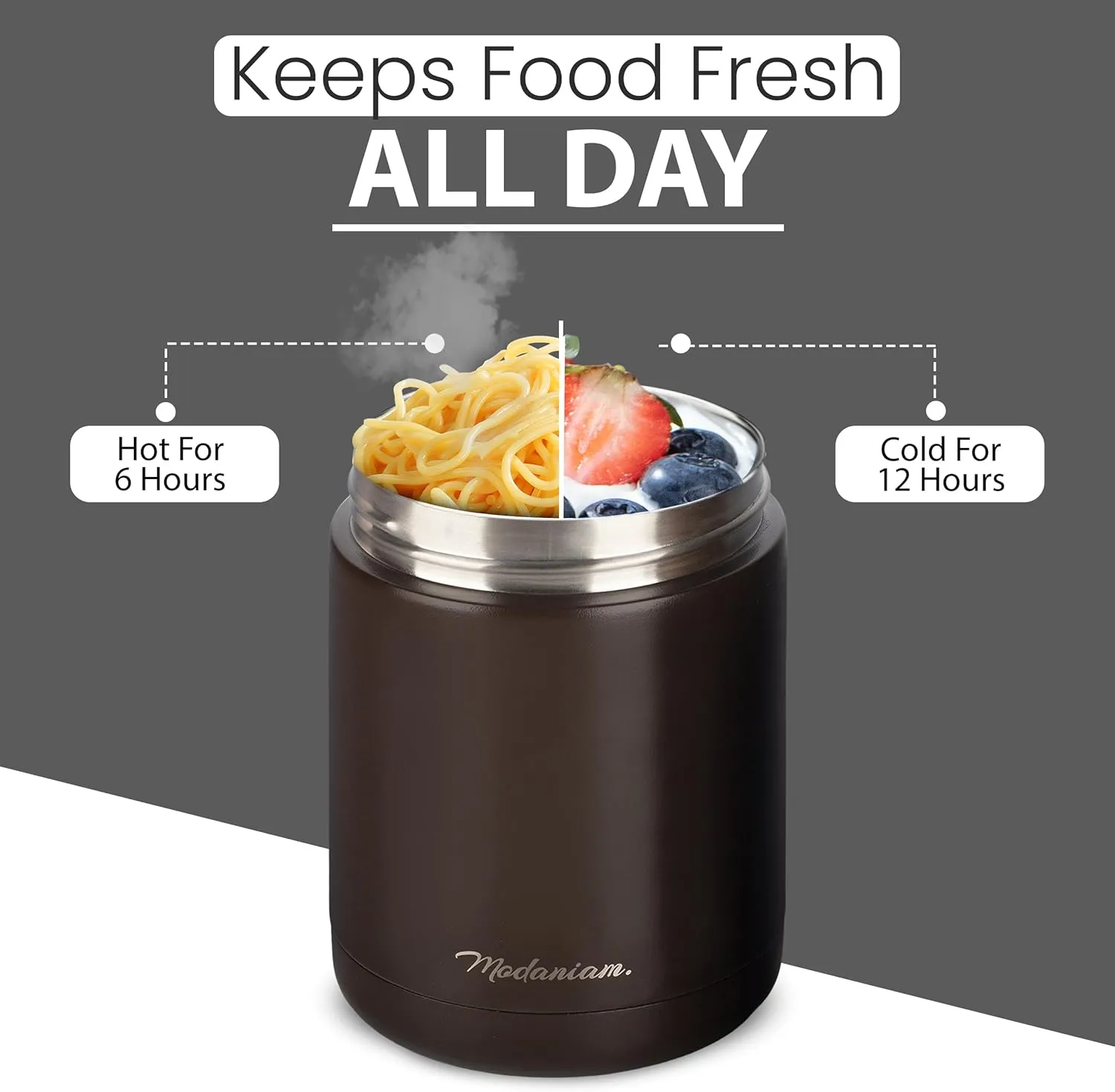 Insulated Food Jars set of 2 Pack Insulated Food Jar Thermos for Hot Food & Soup, Compact Stainless Steel Vacuum Lunch Containers 16 oz, 12 oz (Mocha Brown)