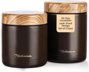 Insulated Food Jars set of 2 Pack Insulated Food Jar Thermos for Hot Food & Soup, Compact Stainless Steel Vacuum Lunch Containers 16 oz, 12 oz (Mocha Brown)