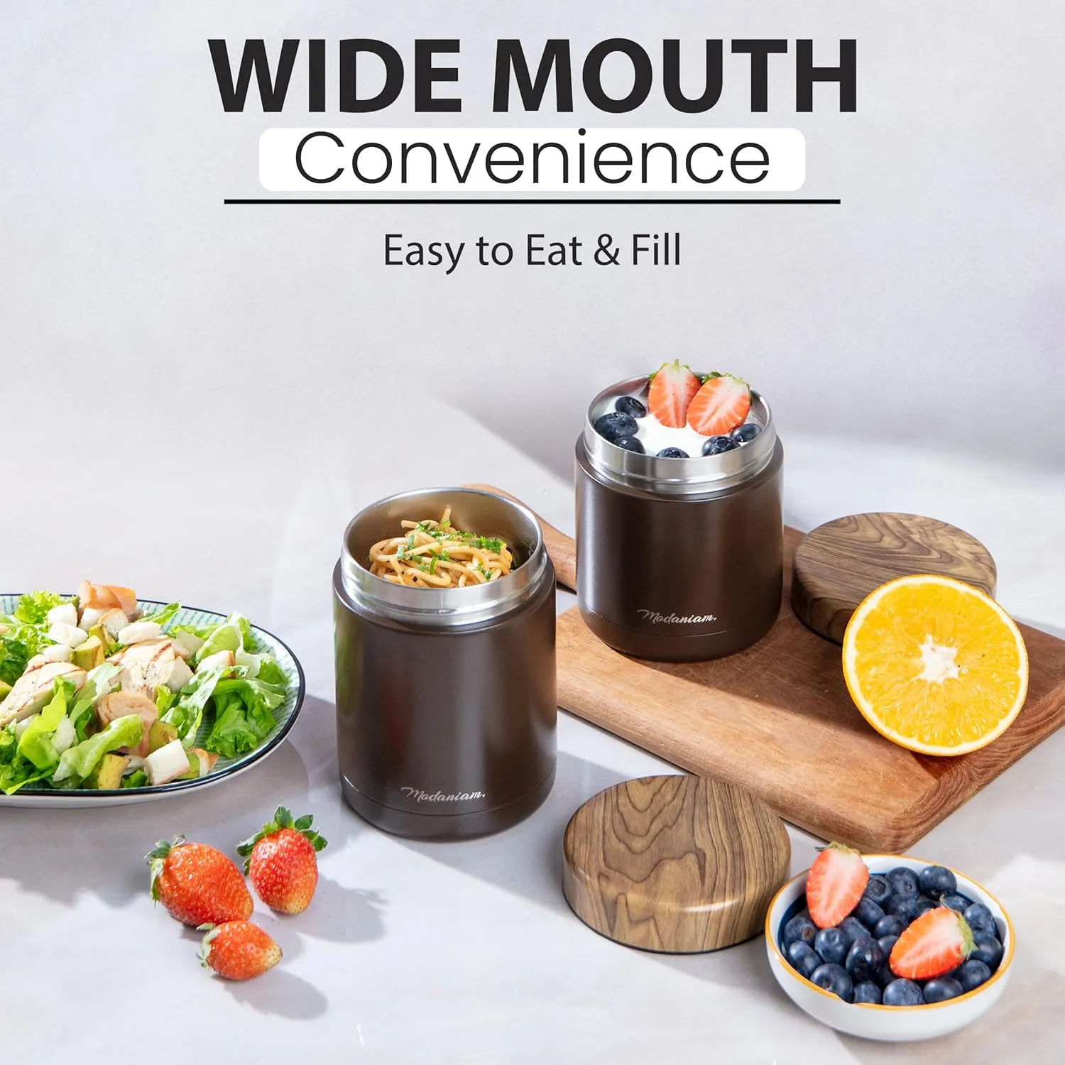 Insulated Food Jars set of 2 Pack Insulated Food Jar Thermos for Hot Food & Soup, Compact Stainless Steel Vacuum Lunch Containers 16 oz, 12 oz (Mocha Brown)