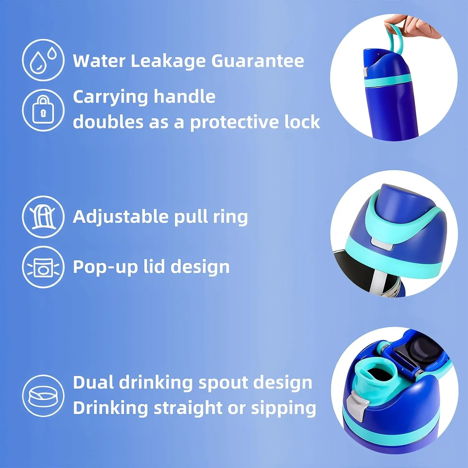 Insulated Water Bottle – Stainless Steel, Leakproof, 24H Cold & 12H Hot, Straw & Spout Lid, BPA-Free, Travel, Gym, Hiking, Sports Flask (Purple, 19 Oz / 560ml)