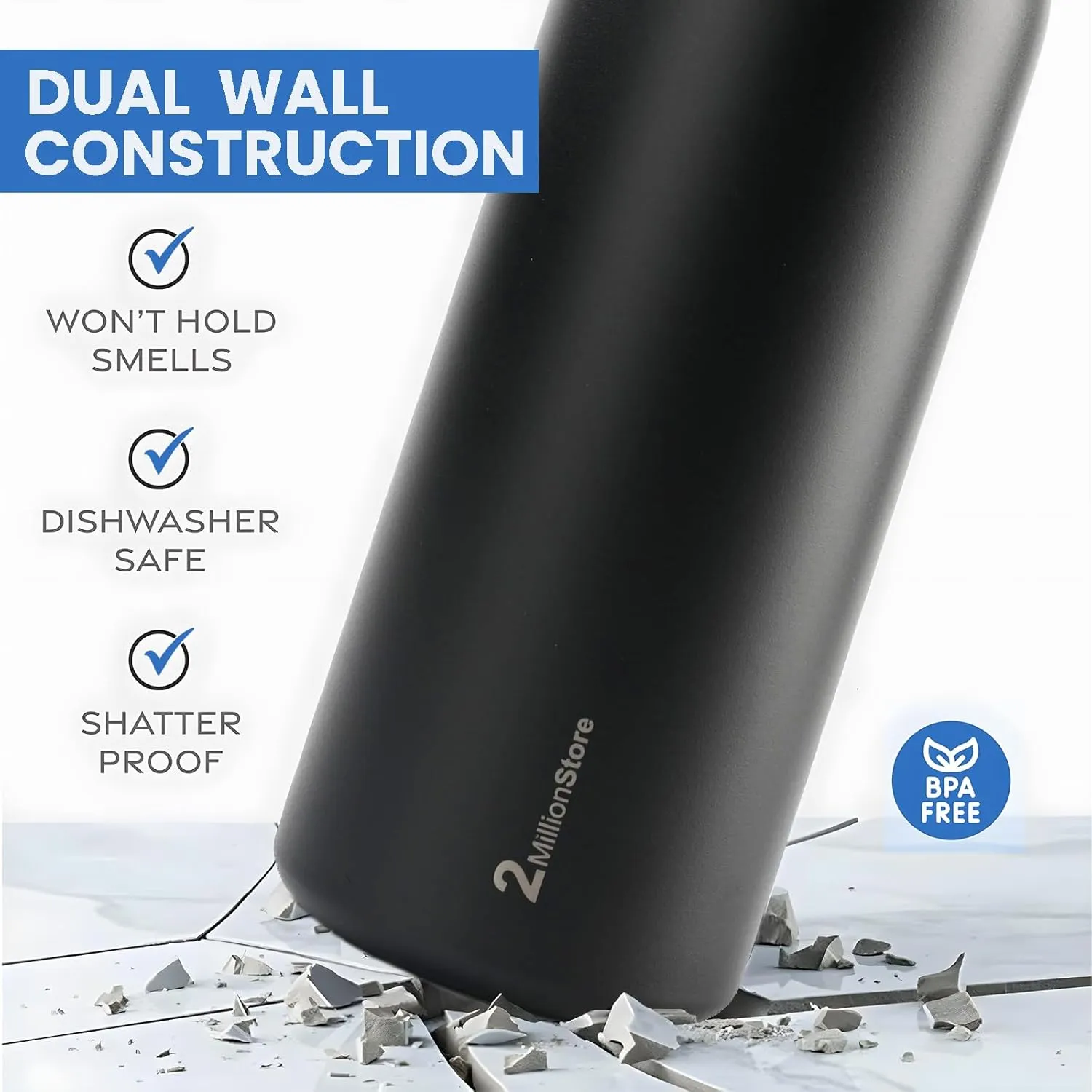 Insulated Water Bottle – Stainless Steel, Leakproof, 24H Cold & 12H Hot, Straw & Spout Lid, BPA-Free, Travel, Gym, Hiking, Sports Flask (Purple, 19 Oz / 560ml)