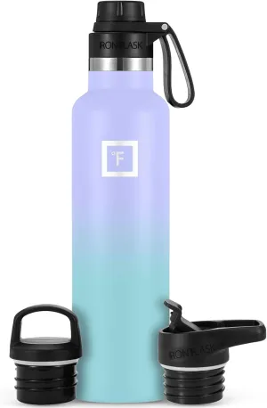 IRON °FLASK Camping & Hiking Hydration Canteens - 3 Lids (Narrow Spout Lid) Leak Proof Vacuum Insulated Stainless Steel - Hot & Cold Double Walled Sports Water Bottle - Cotton Candy, 24 Oz
