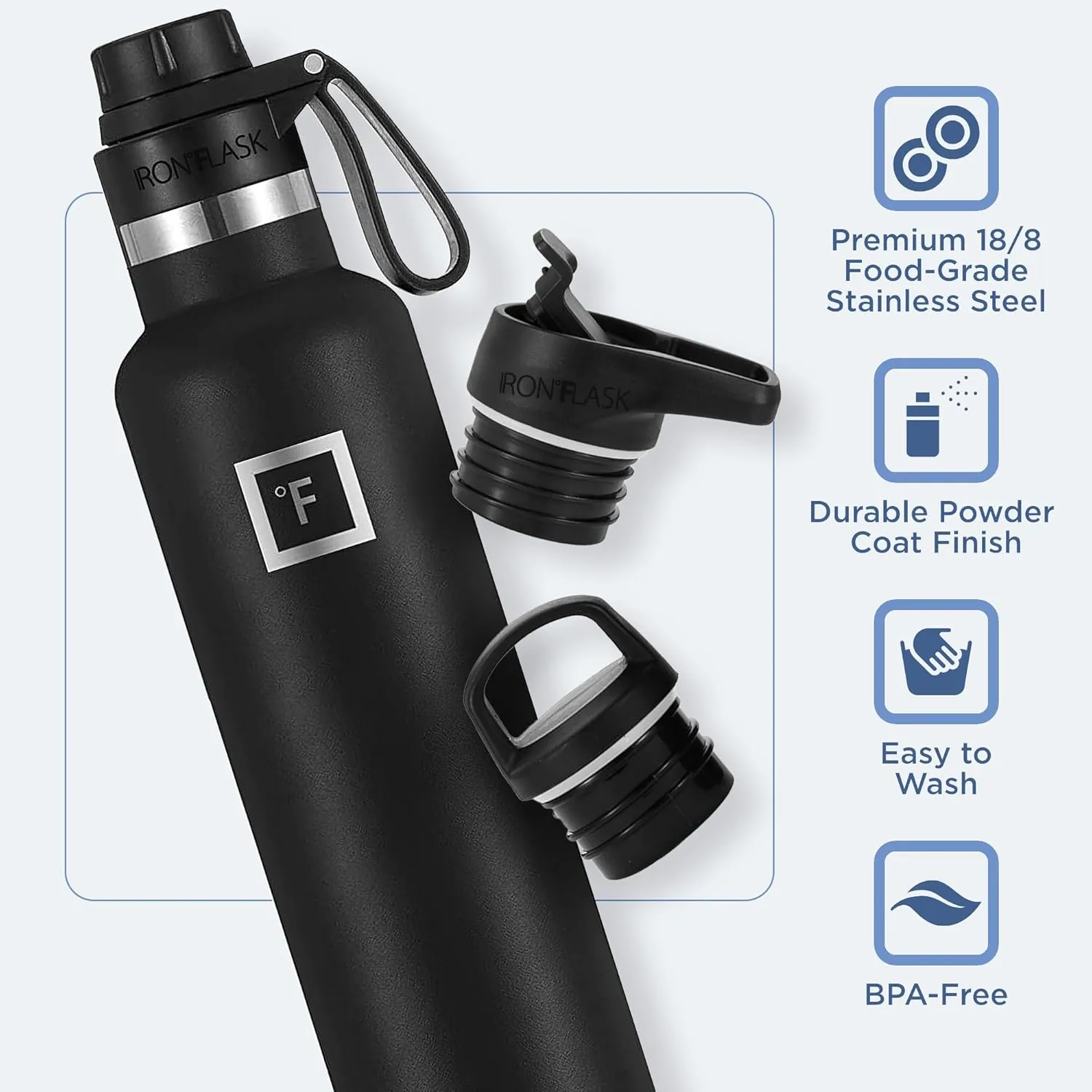 IRON °FLASK Camping & Hiking Hydration Canteens - 3 Lids (Narrow Spout Lid) Leak Proof Vacuum Insulated Stainless Steel - Hot & Cold Double Walled Sports Water Bottle - Cotton Candy, 24 Oz