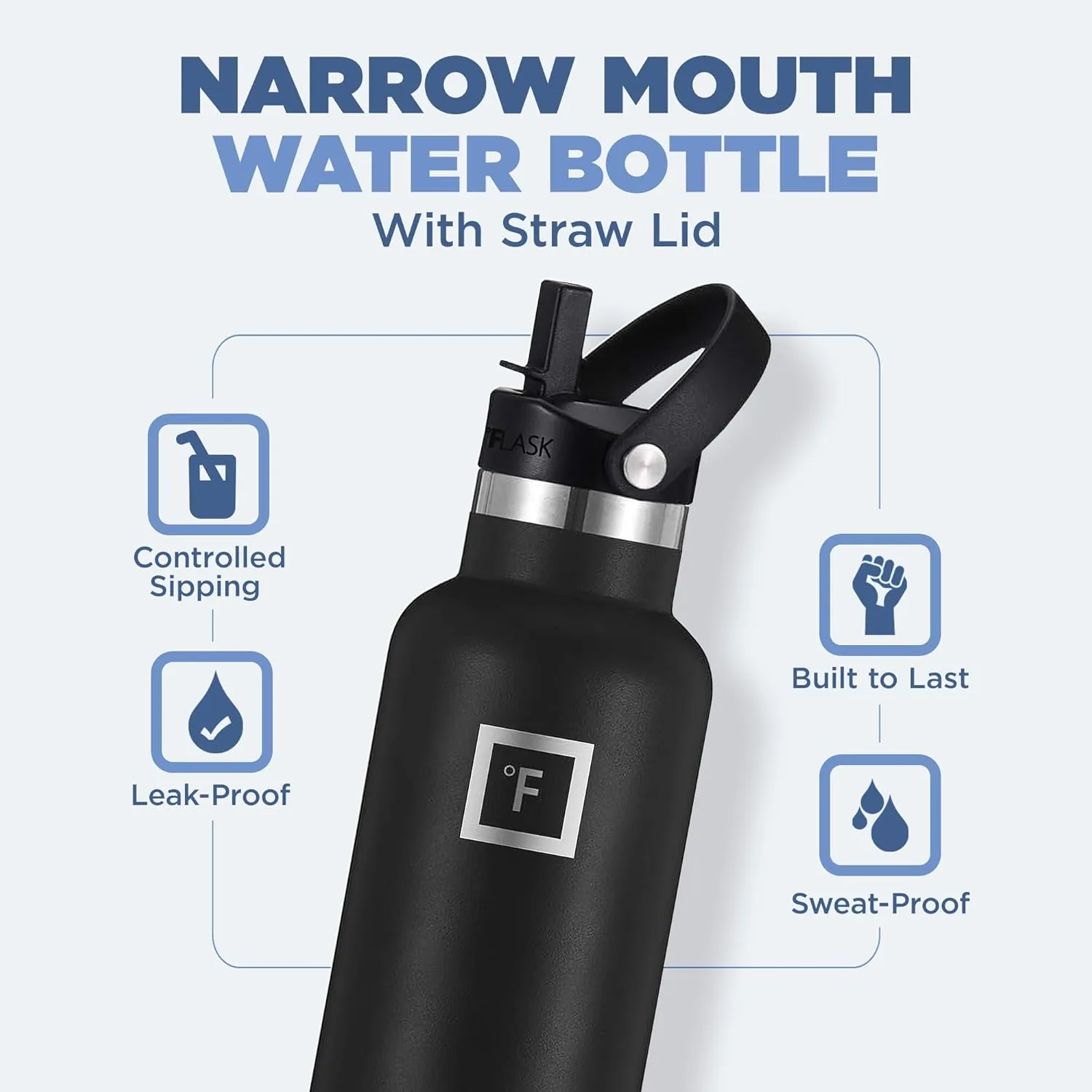 IRON °FLASK Camping & Hiking Hydration Canteens - 3 Lids (Narrow Straw Lid) Leak Proof Vacuum Insulated Stainless Steel - Hot & Cold Double Walled Sports Water Bottle - Cobalt, 20 Oz