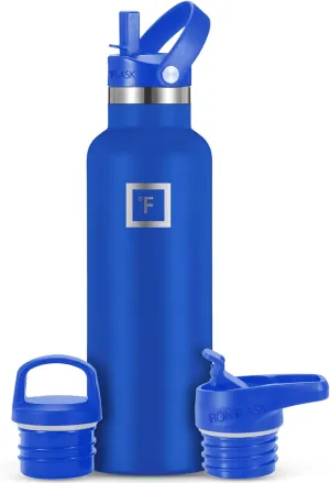 IRON °FLASK Camping & Hiking Hydration Canteens - 3 Lids (Narrow Straw Lid) Leak Proof Vacuum Insulated Stainless Steel - Hot & Cold Double Walled Sports Water Bottle - Cobalt, 20 Oz