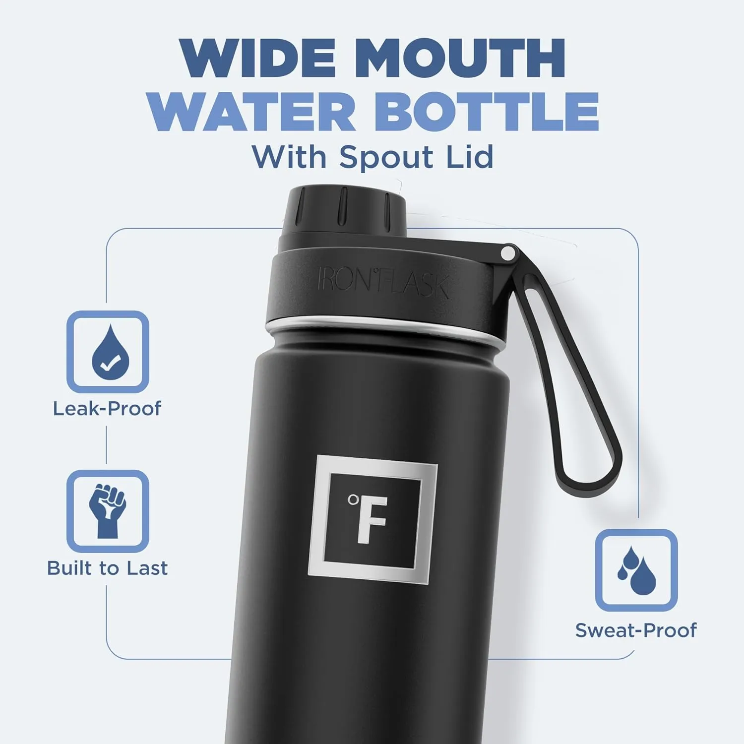 IRON °FLASK Camping & Hiking Hydration Flask with 3 Lids - Stainless Steel, Double Walled & Vacuum Insulated Water Bottle - Leak Proof & BPA Free (Day & Night, Spout - 22 oz)