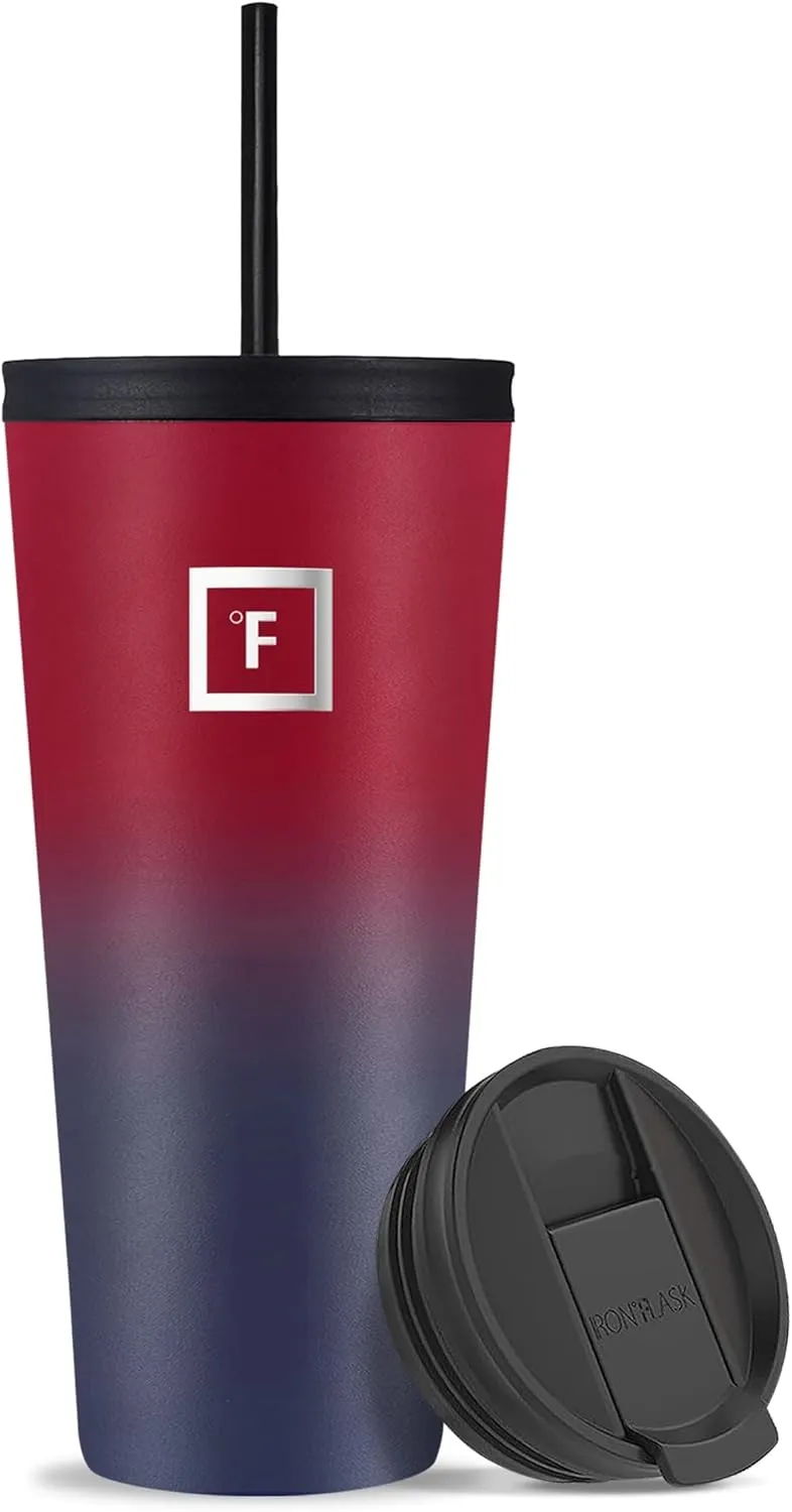 IRON °FLASK Classic Tumbler - 2 Lids, Vacuum Insulated Stainless Steel Water Bottle, Double Walled, Drinking cup, Thermos Travel Mug (Dark Rainbow, 32 oz Solid Lid)