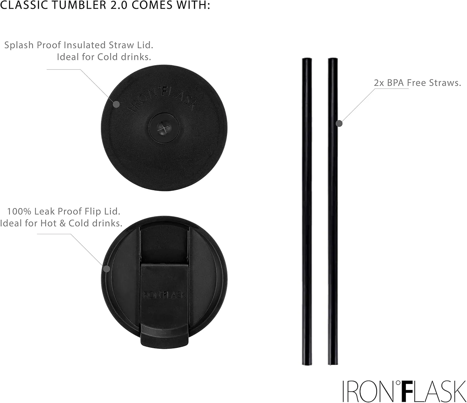 IRON °FLASK Classic Tumbler - 2 Lids, Vacuum Insulated Stainless Steel Water Bottle, Double Walled, Drinking cup, Thermos Travel Mug (Dark Rainbow, 32 oz Solid Lid)